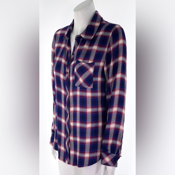RAILS Hunter Plaid Cobalt Ruby Shirt Americana Red White Blue Button Front - Picture 3 of 15